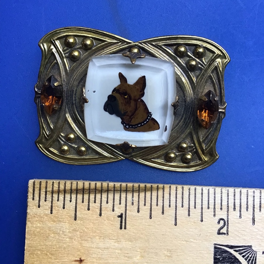 Boxer Dog Brooch with Gold and Amber Accents - Picture 2 of 3